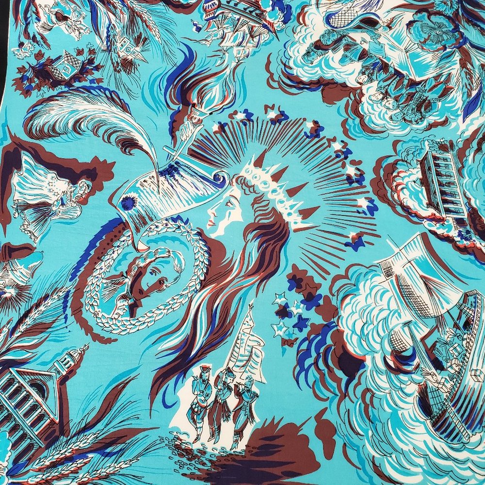 Vintage 1950/1960s Patriotic American Print Scarf-33x33-Liberty-Founding Fathers